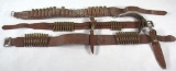 (3) brown leather ammo belts with ammo & 2