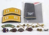 assorted lot of should boards, insignia & pins