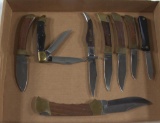 lot of (8) folding knives, (6) have brass bolsters