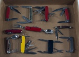 (11) total knives multi blade & Swiss army type.