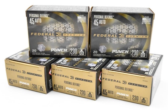 .45 Auto (5) boxes Federal Premium Personal Defense "Punch" JHP 230 grain