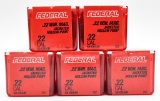 .22 Win. Mag. ammunition (5) boxes Federal 50 grain JHP