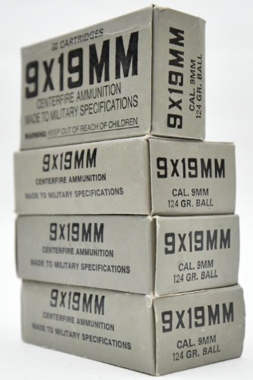 9x19mm ammunition (4) boxes Norinco 124