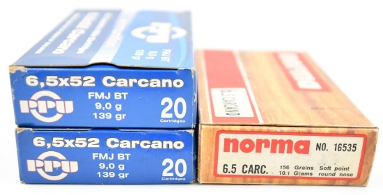 6.5x52 Carcano ammunition (3) boxes, two