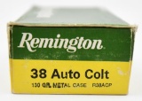 38 Auto Colt ammunition (1) box Remington