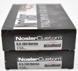 6.5-284 Norma ammunition (2) boxes Nosler
