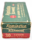 30 Luger 7.65mm ammunition - (1) box Remington