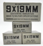 9x19mm ammunition (4) boxes Norinco 124