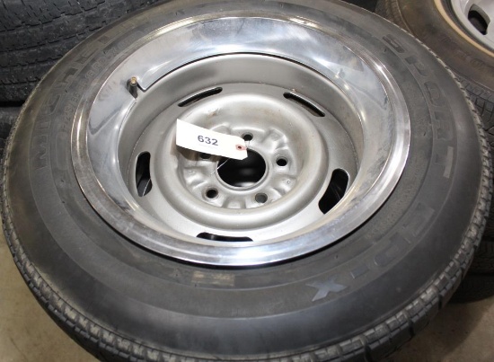 4 Chev. Rally wheels w/trim rings- with Michelin