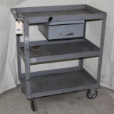 3 tier metal rolling shop cart with drawer