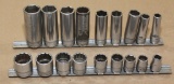 8 Snap-On 12 pt sockets in holder, 3/8