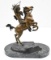 Carl Kauba bronze sculpture of a Native American Indian mounted on Rampant Horseback with feather he