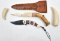 lot to include bone and antler knife in beaded leather sheath, (2) teeth, and Native American design