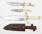 (3) knives, all having bone handles to include; custom Bowie style knife with brass double style han