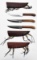 (3) fixed blade knives in tooled leather scabbards with each having 4.675