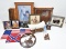 lot to include; home decorative items, painted cross cut saw with Artic Fox & Owl, Wooden Conestoga 