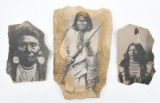 (3) Sandstone art plaques by Al Peyron 1994; Geronimo, Chief Joseph and Kicking Bear, largest measur