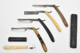 (4) assorted straight razors and (1) fleam by Faber having broken edge, straight razors show some li
