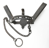 Oneida Newhouse No. 114 double long spring offset jaw trap with teeth having two foot chain with swi