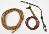 leather lasso, leather bull whip, weighted period style short whip