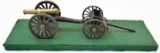 desk model field artillery brass cannon on carriage with caisson, overall measurements of platform a