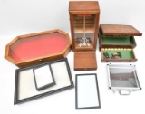 Lot of assorted Riker mounts & showcases along with flatware chest which can be converted to a handg