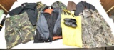 Large lot of clothing including leather vest size 56, 2XL Heavy canvas jacket, Wilson leather XL jac