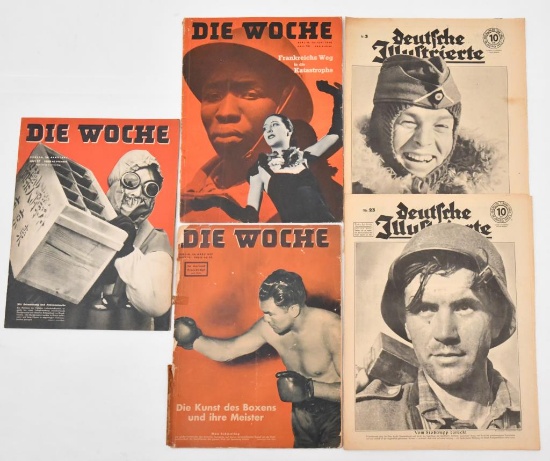 (5) WWII German date magazine & newspapers, dates are April 1942, June 1940, March 1937, June 1943