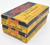 7mm Mauser ammunition (2) boxes Western Super-X 175 grain SP, (20) round boxes, boxes show some wear