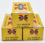 .22 Winchester automatic ammunition (3) boxes Western X 45 grain Lubaloy (50) round boxes, selling b