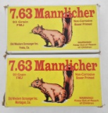 7.63 Mannlicher custom ammunition (2) boxes Old Western Scrounger custom loaded 93 grain FMJ (50) ro