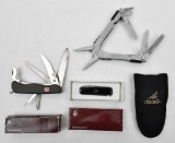 lot of 3 knives to include (2) Victorinox in original box and a Gerber multi-tool with sheath.  All 