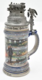 1910 German Locomotive train Regimental stein Berlin-Schoneberg 1908/1910 1/2 Liter with pewter stea