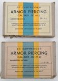 Armor Piercing caliber .30 M2 ammunition (2) boxes Denver Ordnance Plant (20) rounds per box, sellin