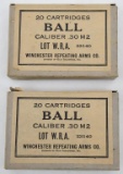 Ball caliber .30 M2 ammunition (2) boxes Winchester Repeating Arms Co. (20) rounds per box, selling 