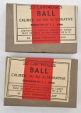 Ball caliber .30 M2 Alternative ammunition (2) boxes St. Louis Ordnance Plant (20) rounds per box, s