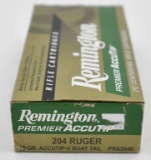 .204 Ruger ammunition (1) box Remington Premier Accutip 40 grain boat tail (20) rounds, UPS SHIP ONL