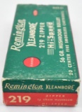 .219 Zipper ammunition (1) box Remington 56 grain mushroom Hi-Speed (20) round box, UPS SHIP ONLY