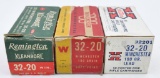 .32-20 Winchester ammunition (3) boxes, (1) box Remington Kleanbore, (1) box Winchester and (1) box 