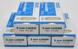 9mm Luger ammunition (5) boxes ZVS Slovakia 115 grain FMJ (50) rounds per box, selling 5 times the m