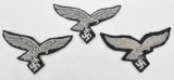 (3) WWII German Luftwaffe officer bullion breast Eagle patches, felt