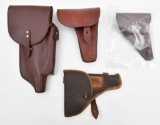 (4) unmarked small arms holsters, leather all in very good or unissued conditions