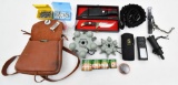 lot to include G96 Brand Model 3050 fixed blade knife, leather essentials bag with contents, animal 