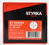 Stryka S7 Series rifle scope 3-12x42 side focus illuminated plex reticle ST-9501 open box with bag, 