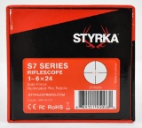 Stryka S7 Series rifle scope 1-6x24 side focus illuminated plex reticle ST-95006 open box with bag, 