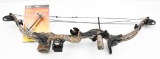 Fred Bear Quest compound bow with Spirit level 4 pin sight, wisker biscuit, quiver, bow holder and t