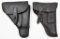 Two German leather small arms flap holsters, one