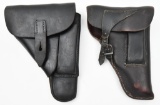 Two German leather small arms flap holsters, one