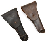 (2) US marked brown leather holsters one of which
