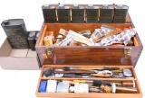 No Shipping! Assorted lot of firearm cleaning kit in wooden box along with